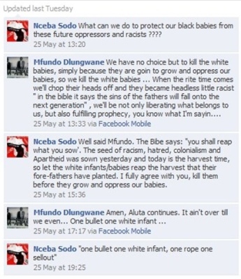 facebook hatespeech against white infants south africa